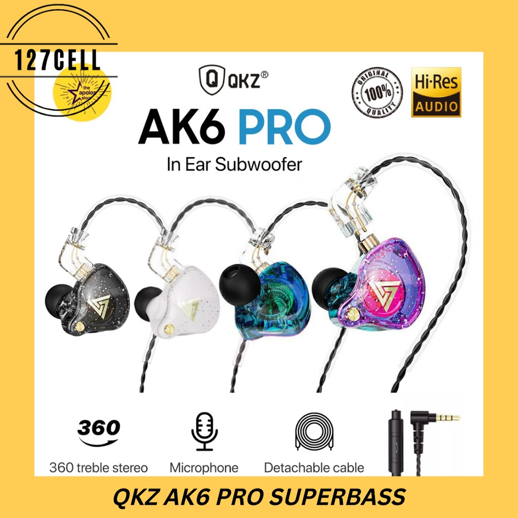 QKZ AK6 Pro Headset SuperBass Earphone Headseat with mic  Handsfree Kabel Detachable Cable Sport Earphone with Mic Headset Bass GAMING PUBG MOBILE LEGEND APEX FREE FIRE VIRAL HEADSEAT JACK