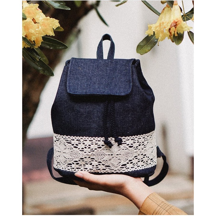 TAS RANSEL MINI JEANS KANVAS LUCU MINI VINTAGE HEEJOU