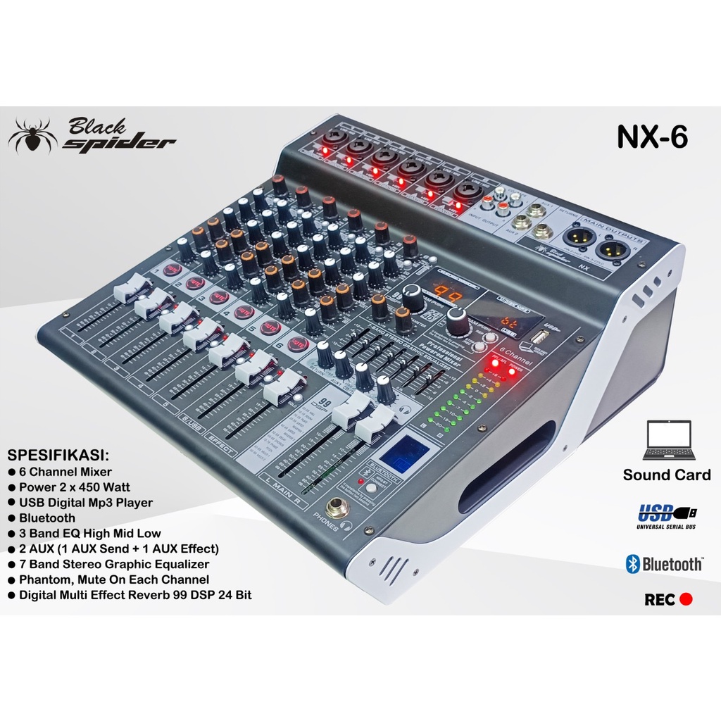 MIXER BLACK SPIDER NX6 MIXER 6 CHANNEL NX 6