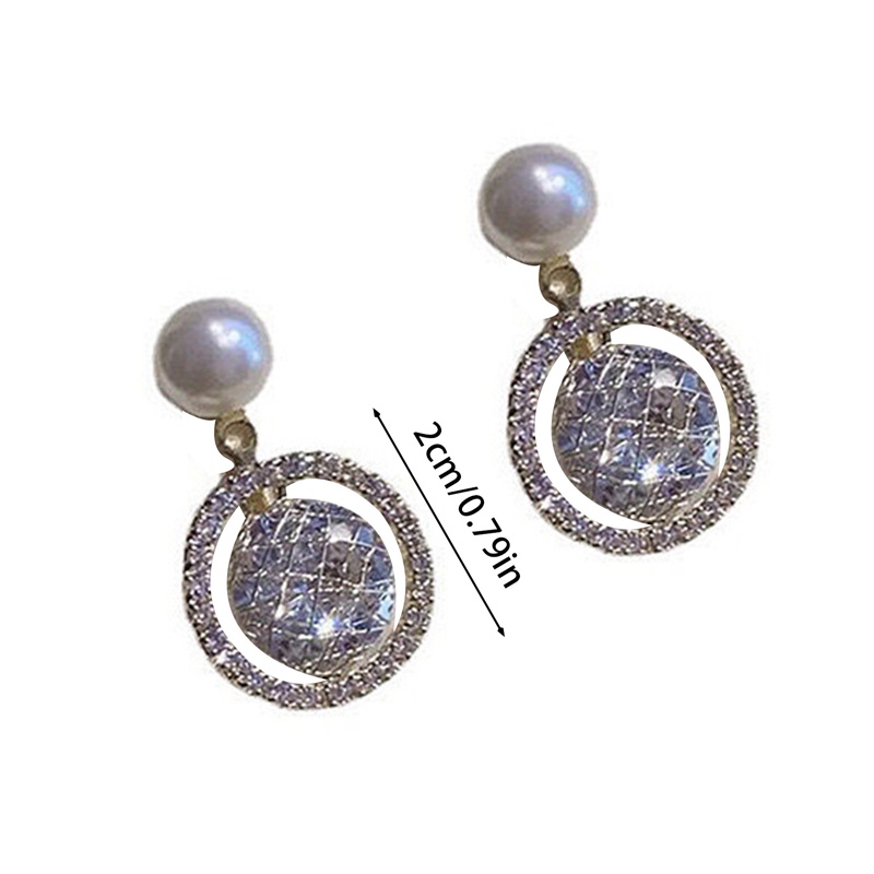 Anting Tusuk Mutiara Zircon Bulat Untuk Wanita