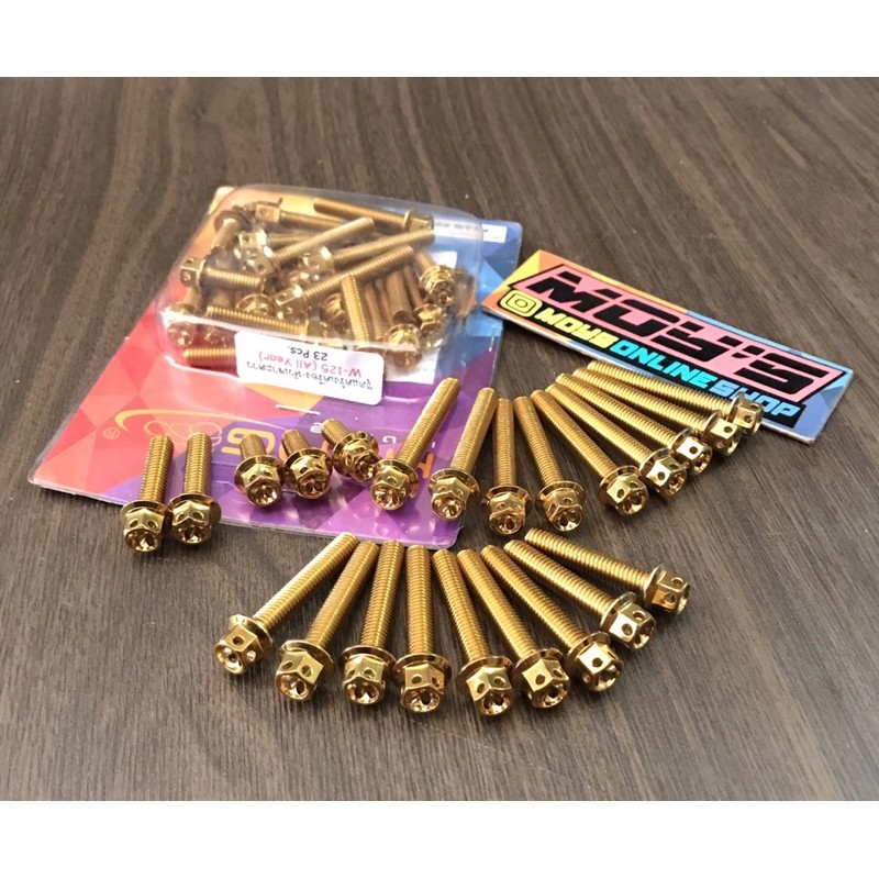 BAUT PROBOLT SET BLOK MESIN WAVE 125 SUPRA 125 KHARISMA FLOWER GOLD ISI 23 PCS ORIGINAL HENG THAILAND