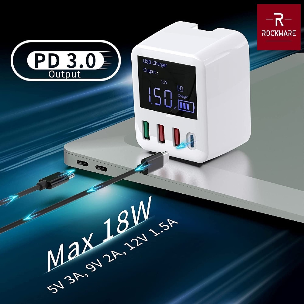 ROCKWARE WLX-A9T PLUS - Portable Travel Charger 40W - Support PD QC3.0