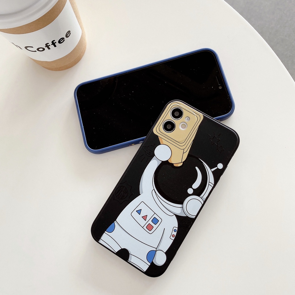 Kartun Astronot Sisi Lurus Casing Ponsel untuk iPhone 12 Pro Max 6 6S 7 7 Plus iPhone X XR XS Max Soft Case Fashion Kreatif Tiga Dimensi Casing Pelindung untuk iPhone 11 Pro Max