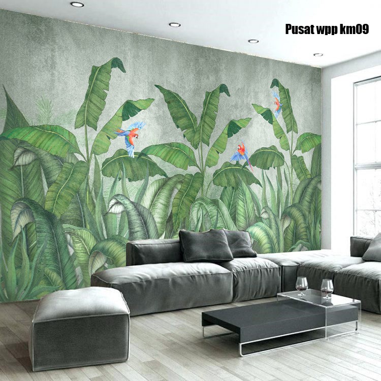 Stiker Wallpaper Tropical, Wallpaper Custom, Wallpaper dinding untuk Ruang Tamu gambar daun Pisang