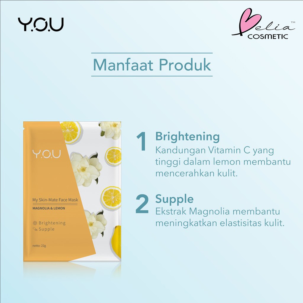 ❤ BELIA ❤ YOU My Skin - Mate Face Mask 22g | Sheet Masker Y.O.U makeups Skin Care (✔️BPOM)