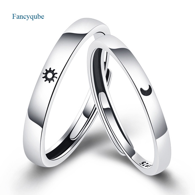 Fancyqube Fancycube 2pcs / Set Cincin Pasangan Bentuk Bulan Dan Bintang