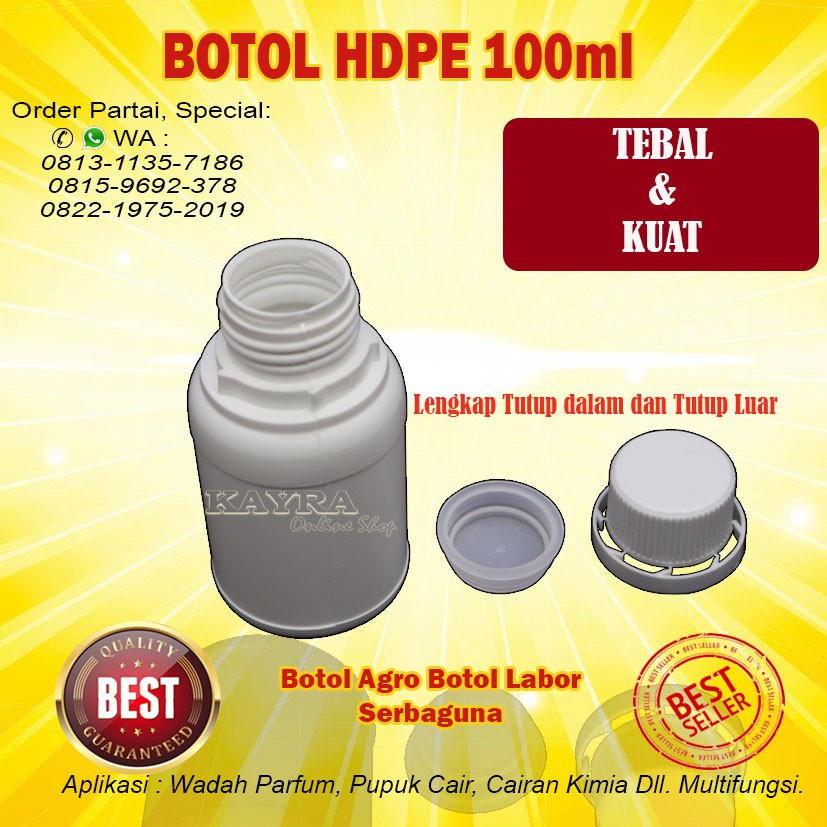 BOTOL 100ml / BOTOL 100 ML / BOTOL LABOR / BOTOL AGRO / BOTOL HDPE / BOTOL KIMIA 100ml