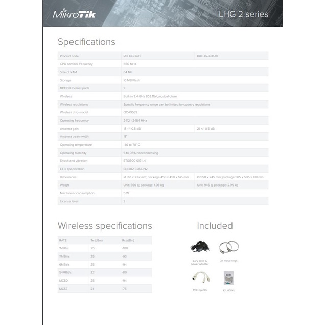 MikroTik LHG XL 2 RBLHG-2nD-XL 2 Pcs/Pack