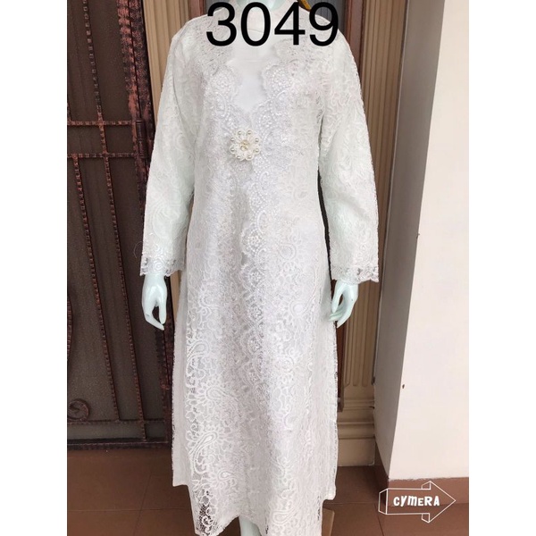 gamis brukat || gamis alexuez putih 3049