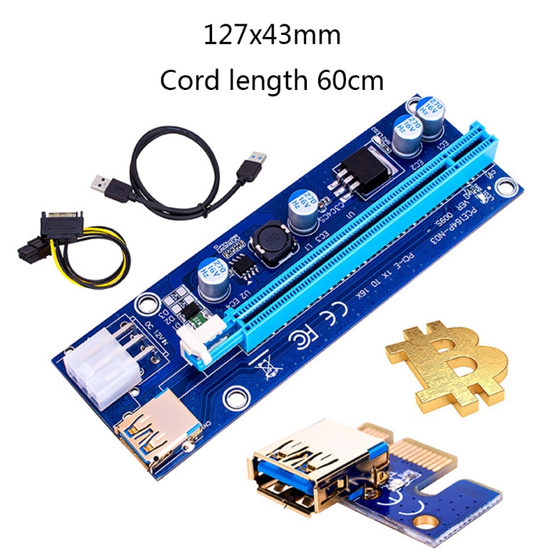 Btsg PCIE Riser 1X 4x 8x 16x Extender Gold USB Riser 009S GPU Dual 6Pin Adapter Kartu