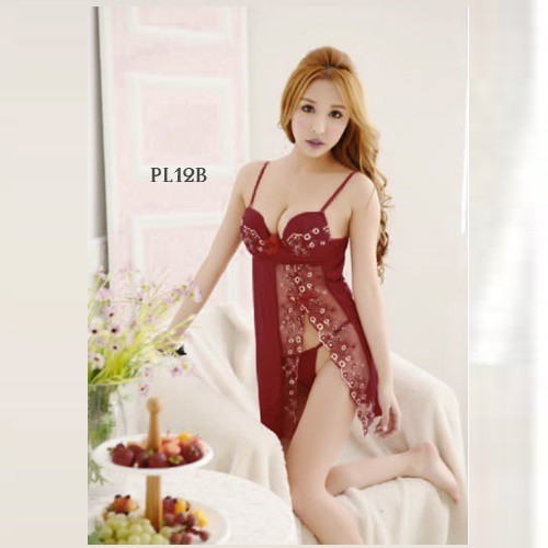 [PALING MURAH] NIGHTGOWN SEXY LINGERIE SEKSI BAJU TIDUR WANITA DEWASA PREMIUM MAROON PL12B