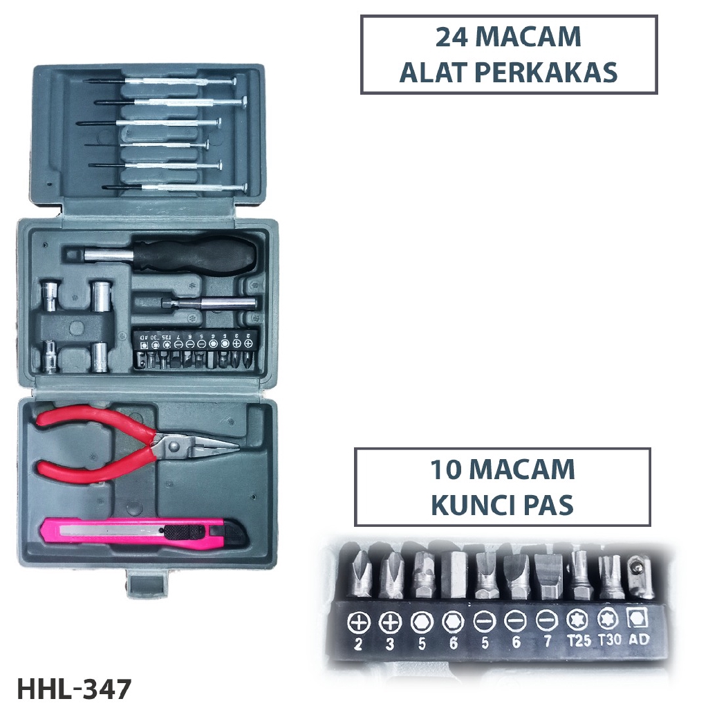 Alat Petukangan Toolkit Lengkap 24pcs / Toolset / Toolbox 24 in 1 Repair Kit Home DIY Tools Set