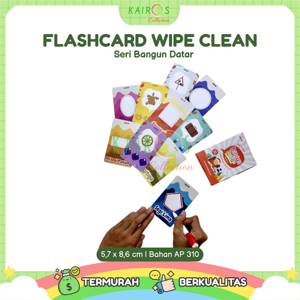 Flashcard Wipe Clean Seri Bangun Datar Kartu Pintar Belajar Balita Bisa Ditulis Dihapus