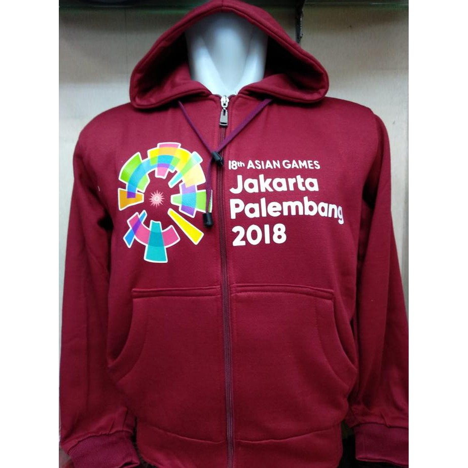 Jaket Hoodie Zipper Asian Games 18 Jakarta Palembang 2018 Maroon K7110