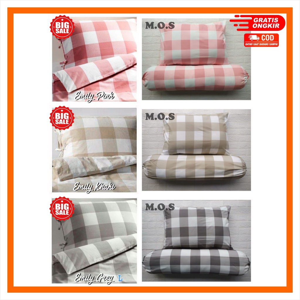 sarung bantal dan sarung guling motif kotak kotak aesthetic embos bunga