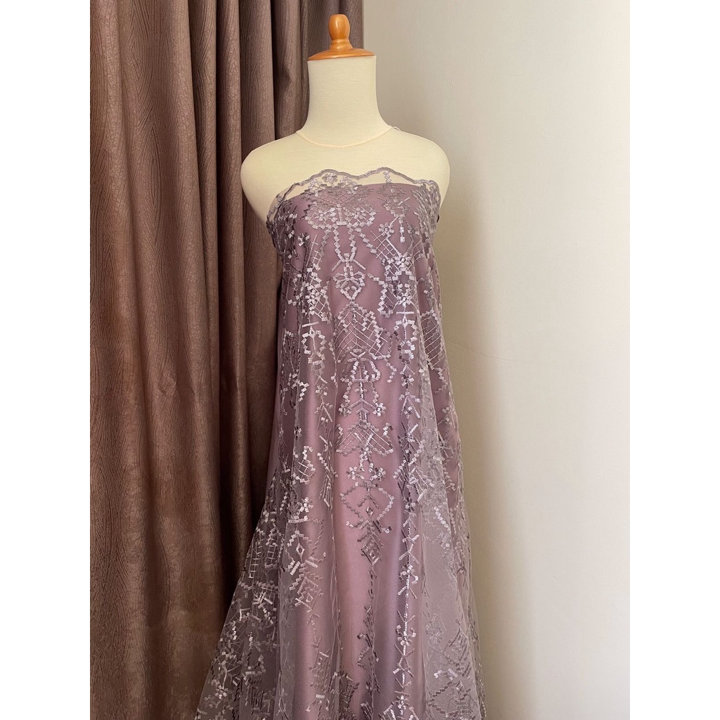 Bahan Kain Kebaya Brukat Tile Tille Bordir Premium Etnik Aphrodite New Series Warna Ungu Taro
