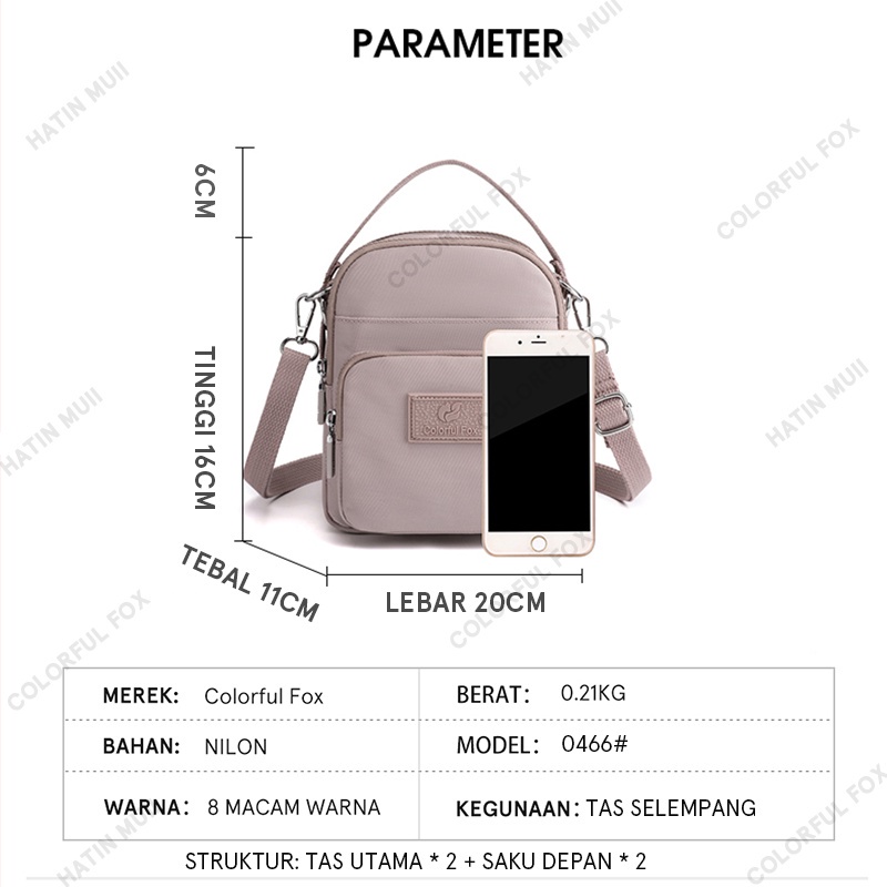 TasMolly 0466 Tas Selempang Wanita Sling Bag Wanita Shoulder Bag Wanita Bahan Anti Air