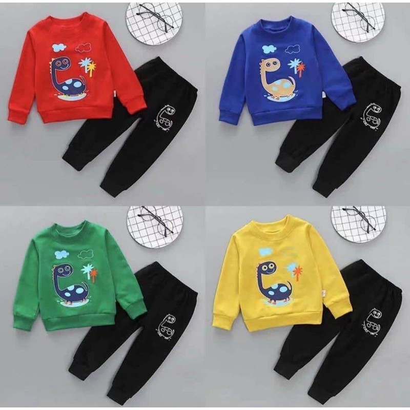 setelan sweater santai dinosaur anak import
