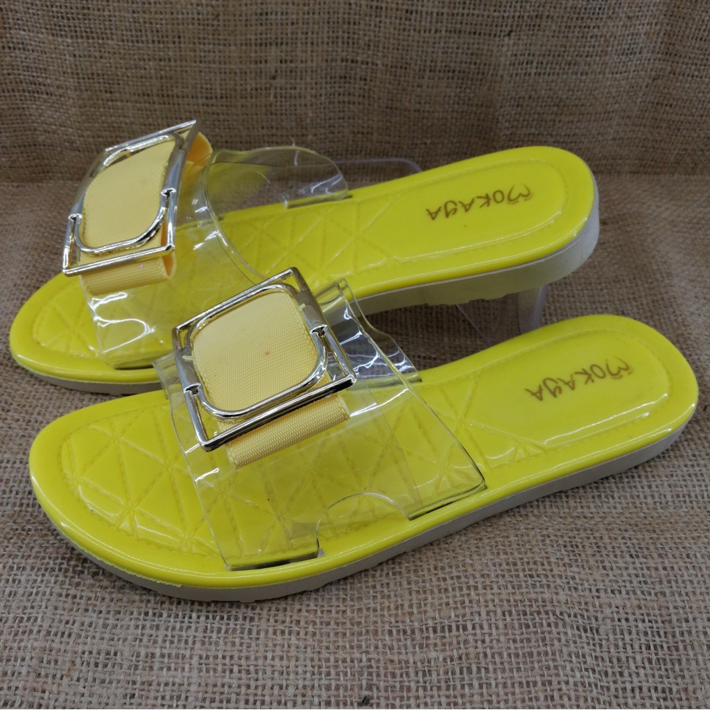 Sandal Slop Jelly Wanita Mika Gesper Kotak Besar Cantik Import Mokaya/ size 37-41 (CGL-9077-1)-Kuning