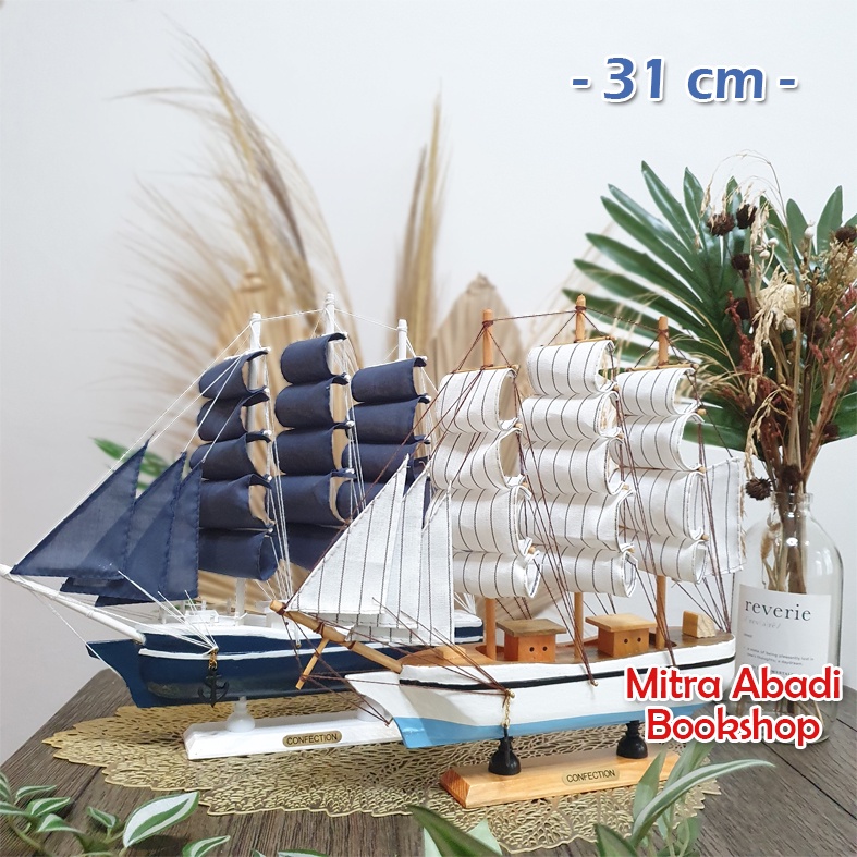 Dekorasi Miniatur Kapal Phinisi Mini Gaya Mediterania Ukuran 31 cm