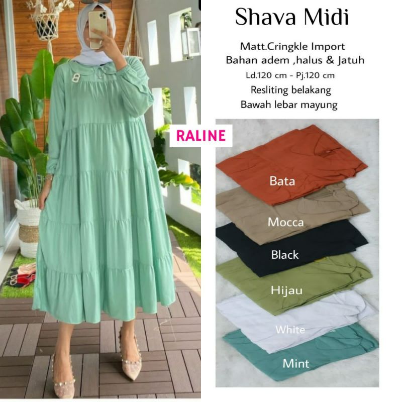 Shava midi dress crinkle jumbo LD 120 susun ruffle