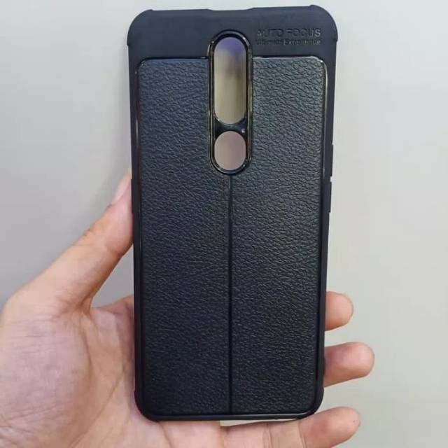 Paket 2in1 Case Oppo F11 PRO Soft Case Carbon Auto focus Leather Slim Exellent Edition Casing Cover + Tempered Glass Layar DI ROMAN ACC