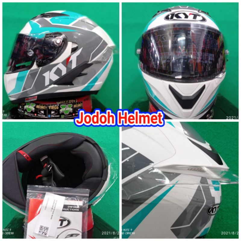KYT HELM FALCON FR MOTIF RAID WHITE GREEN+TEAR OFF+SPOILER FLAT VISOR PAKET GANTENG
