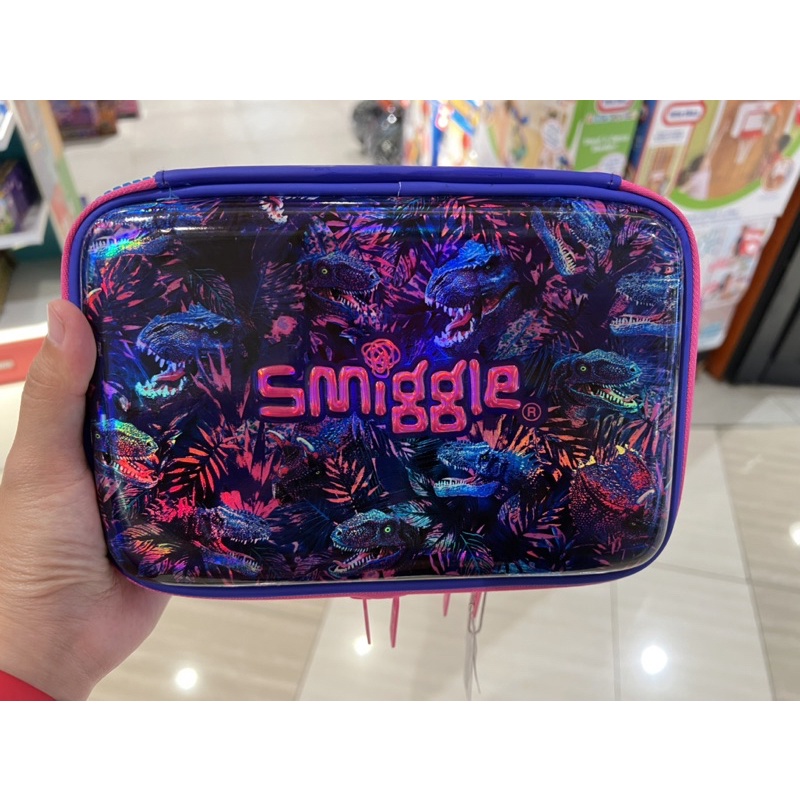 

SMIGGLE Original Hard Top Roar Pencil Case Organizer Double Zip Kotak Pensil Anak Pink Ungu Dinosaurus