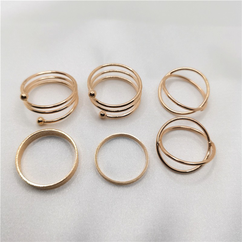 [ACKER] 6Pcs/Set Sederhana Warna Solid Geometri Sendi Emas Cincin Wanita Indah Pesta Pernikahan Perhiasan Wanita Cincin Set