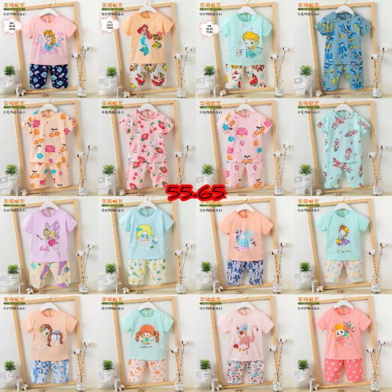 KUBAO baju tidur anak import lengan pendek CELANA 3/4 HPL 1-3th