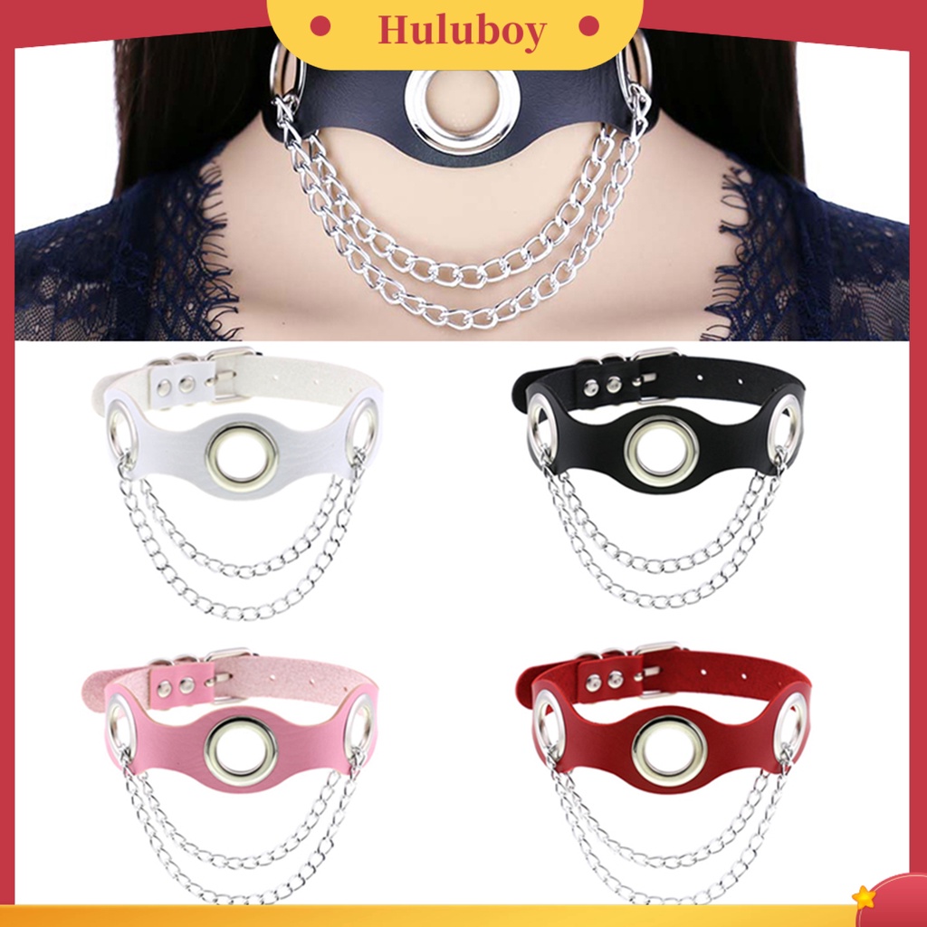 Hu Hu Hu Hu Hu Alat Bantu Pasang Kacamata♡ Kalung Choker Bahan Kulit Imitasi Dengan Rantai Logam Gaya Punk