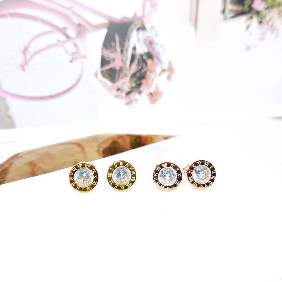 Anting Titanium Tusuk Bulat Romawi Rose Gold - BE342