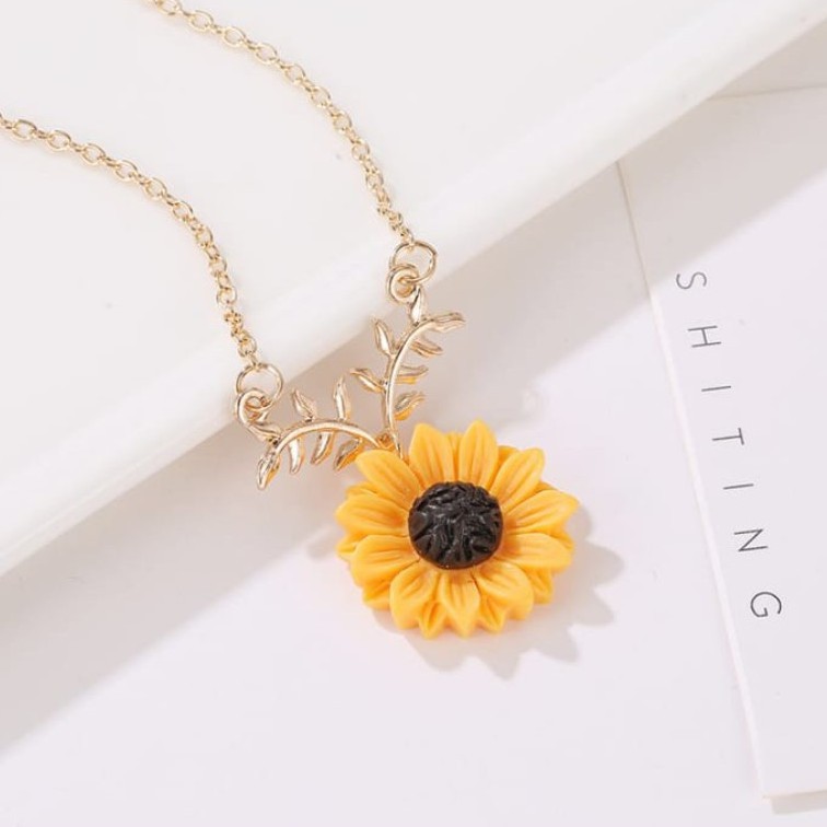 BAJ Kalung Rantai Clavicle Sunflower Bunga Matahari  Gaya Korea Liontin Wanita Aksesori Busana F28 KL003