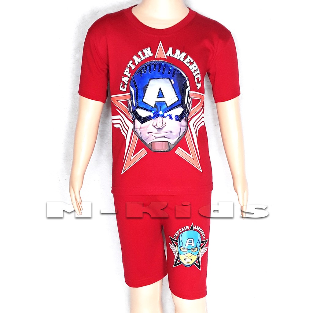 MKids88 - Baju Setelan Anak Laki-Laki Mata Nyala Lampu LED Superhero CAPTAIN AMERICA KAPTEN AMERIKA