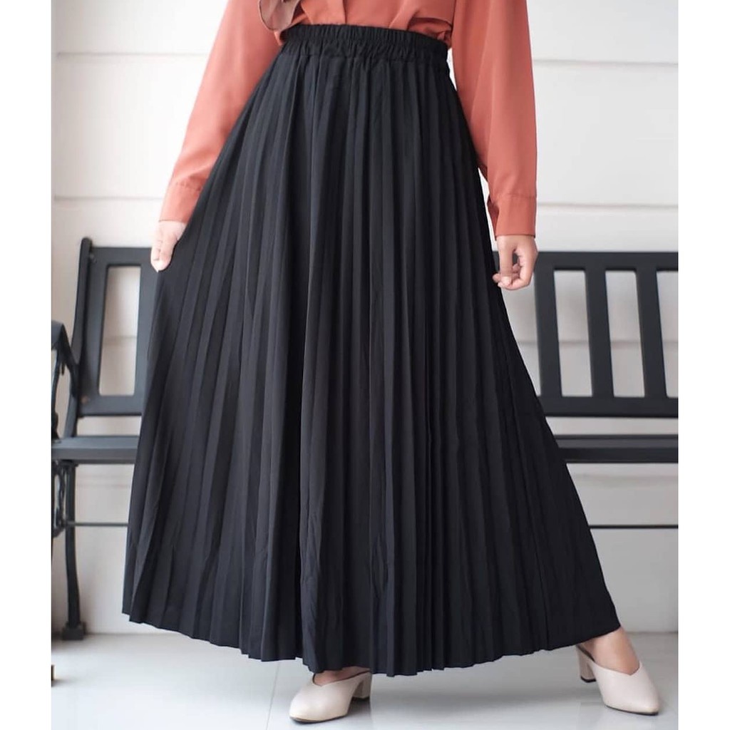 Rok Plisket Klok Black / Bawahan Perempuan / Rok Plisket Premium / Plisket Rok Perempuan