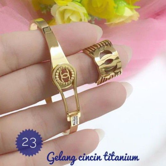 (MEI) TERMURAH Set Perhiasan Lapis Emas TITANIUM Gelang Cincin Chanel Gold Mewah Kekinian Xuping