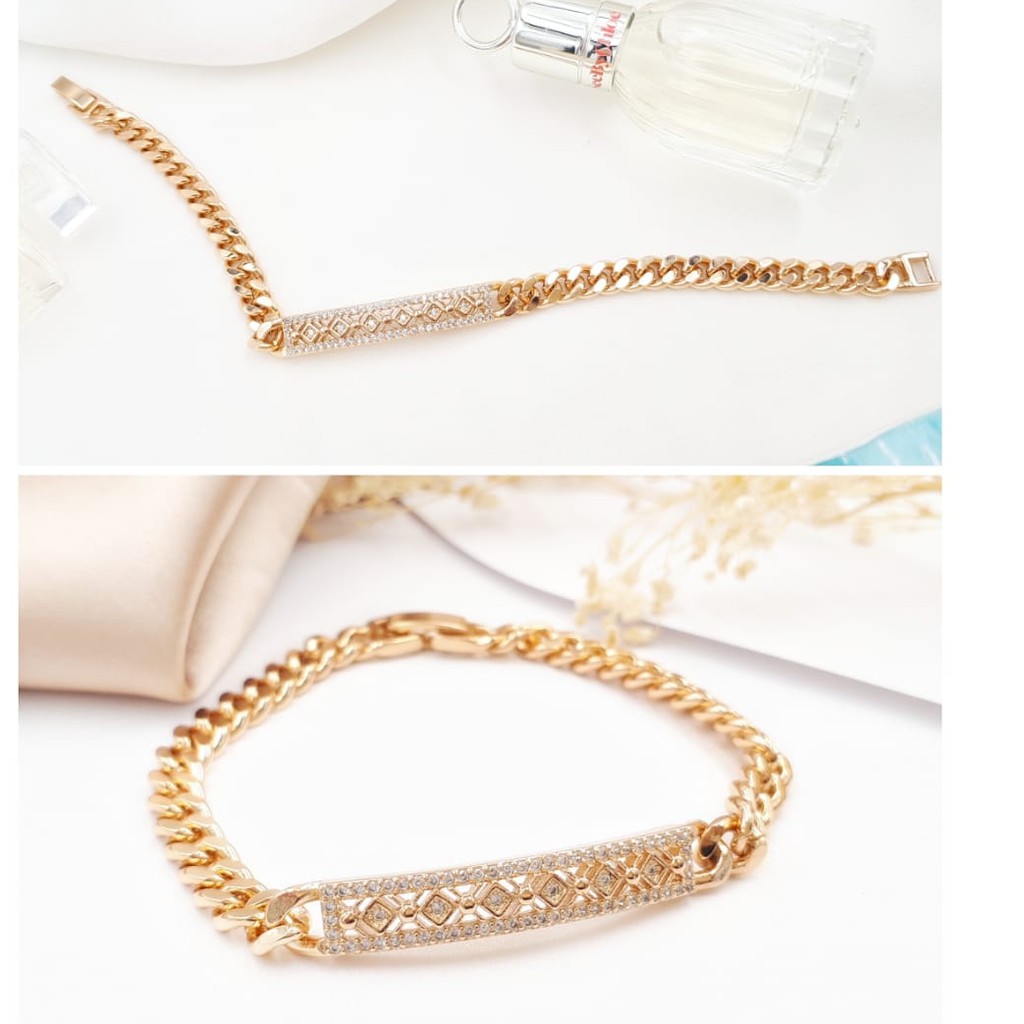 Gelang Tangan Wanita Xuping Asli Model Rantai Kapal Lapis Emas Permata Zircon