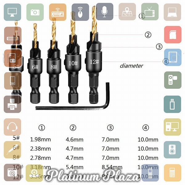 Vastar Mata Bor Drill Bit Countersink HSS 1.98-3.56mm 5 PCS - SV-VDB26 - Black`1R6Y96-