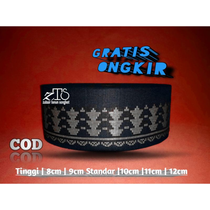 Peci songket kopiah songkok warna hitam silver motif darwin peci sholat pria dewasa dan anak²