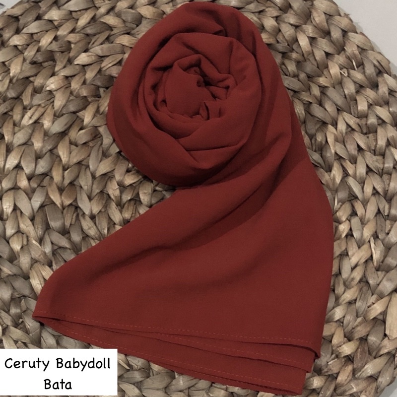 PASHMINA CERUTY BABYDOLL PREMIUM JAHIT TEPI Hijab Jilbab-Bata