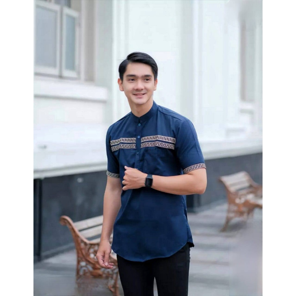Baju Koko Kurta Pria Lengan Pendek Motif FF
