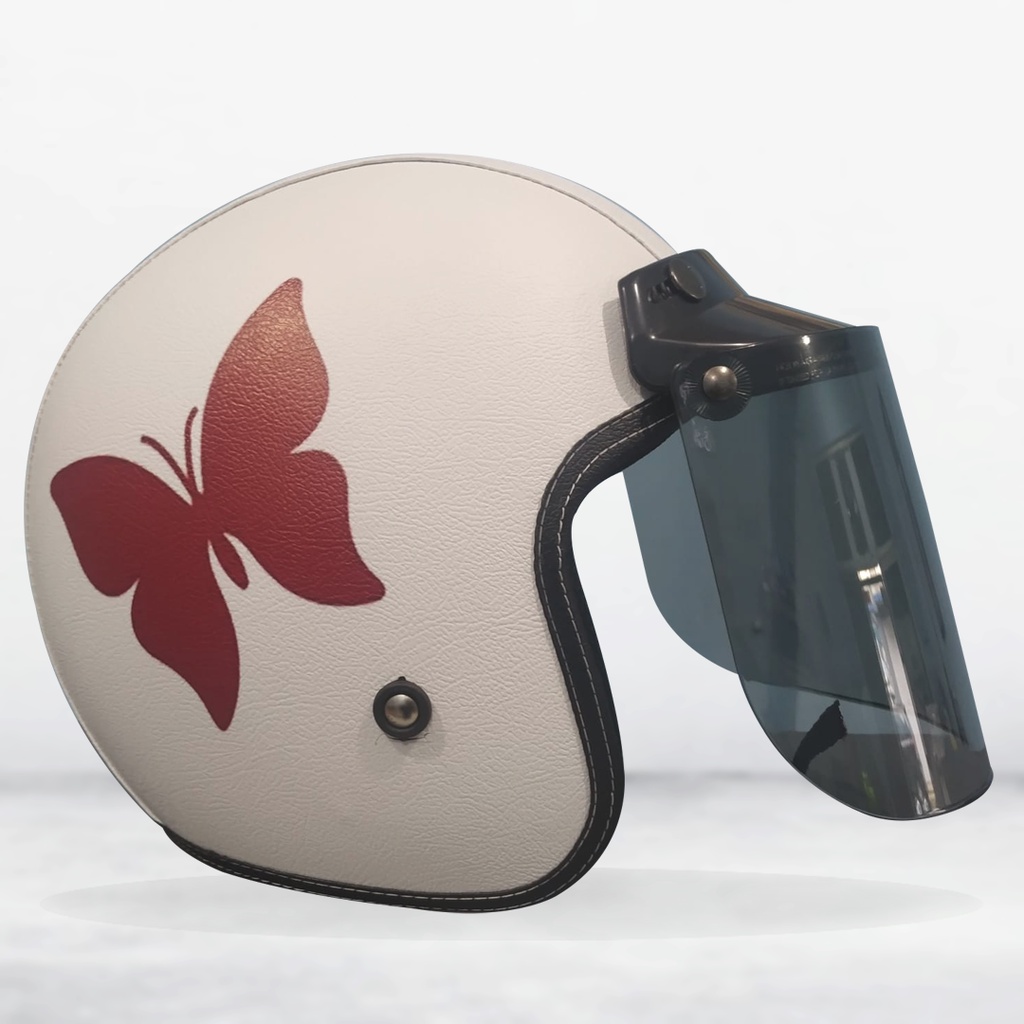 ( Custom Warna / Logo / Tulisan ) Helm Bogo Retro Motif Kupu Butterfly Cewek Wanita Dewasa Remaja Ka