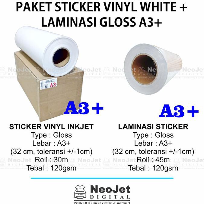 

Open Ds] Paket Sticker Stiker Vinyl Inkjet White Glossy + Laminasi Glossy A3+