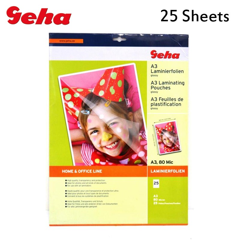 

Geha A3 Glossy Laminating Pouch Film 80 Micron 25 Sheets