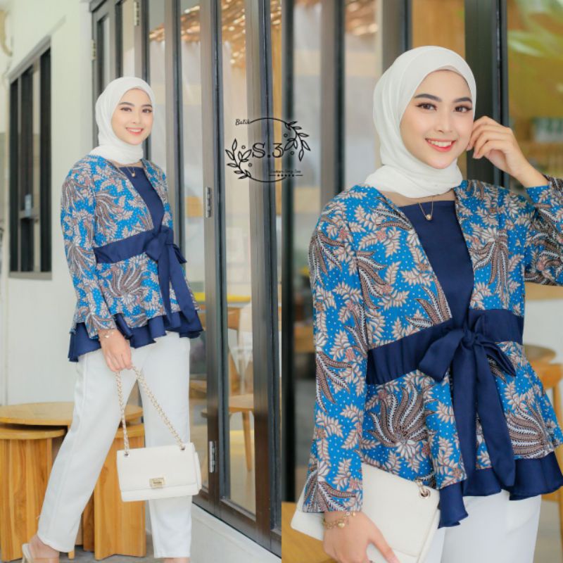 Batik wanita ASJ SA HRB026 Kenongo Kemeja Tosca Pendek-Kembang 2