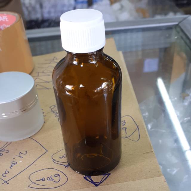 Botol kaca coklat 50 ml tutup ulir putih