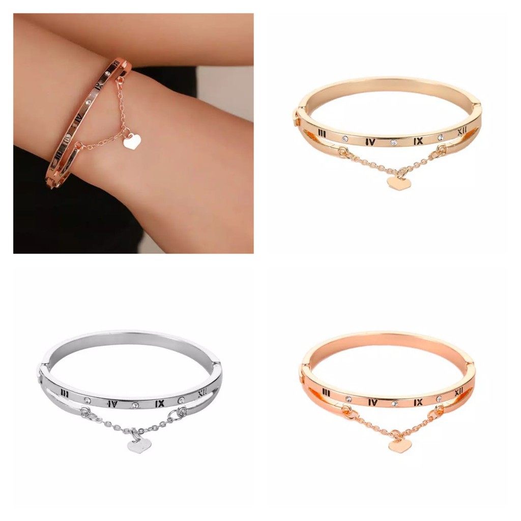 Luxury Gelang Stainless Steel Bangle Heart Bracelet