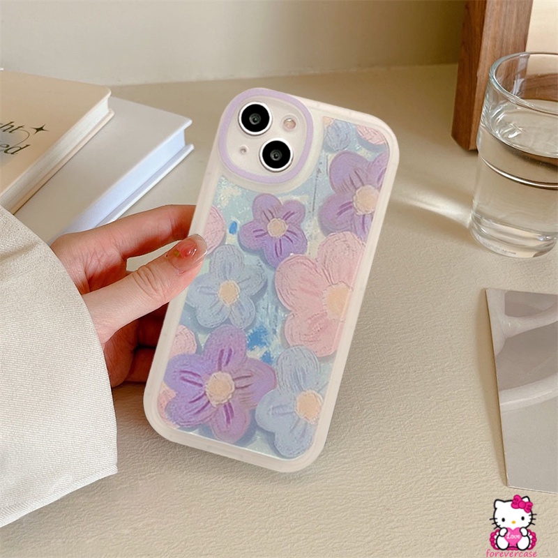 Ins Retro Lukisan Cat Minyak Ungu Bunga Telepon Case Realme C55 10 Pro Plus C30 8i C31 C21Y 9i C35 C12 C3 C11 GT 5i 6i 7i C15 C25 C25s C25Y 8 8Pro 56 7 C17 C20 C20A Silicon Lembut Sarung