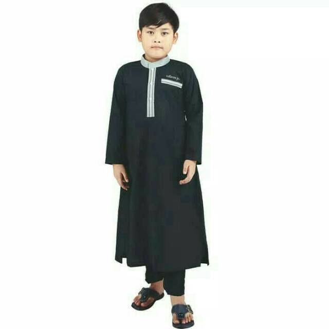 BAJU Gamis Pria Hitam Baju Koko Lebaran Anak laki laki Hitam CZR