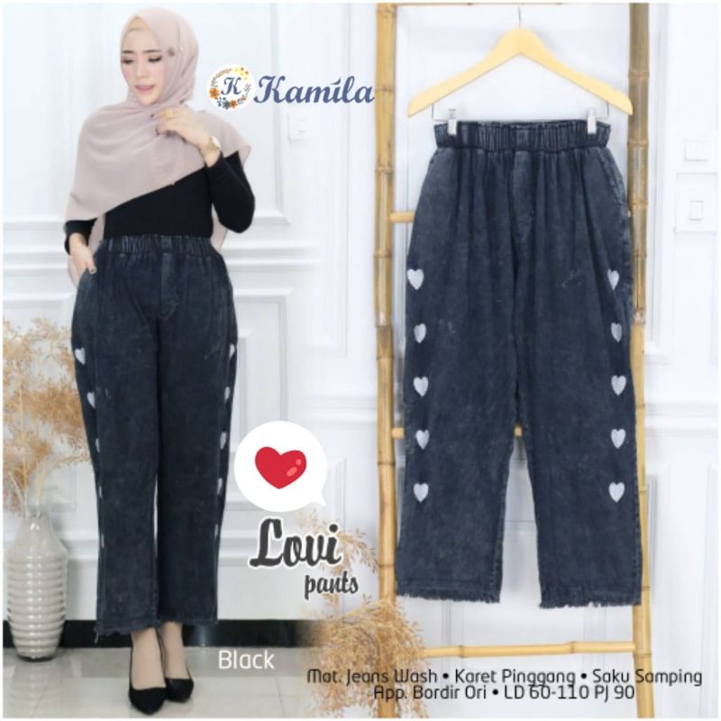 Lova Pants Jumbo Celana Jeans Aksen Bordir Love Good Quality